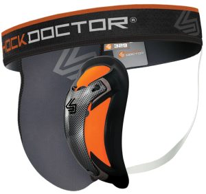 Coquille Shock Doctor Ultra Pro, support et coque vus de trois quarts